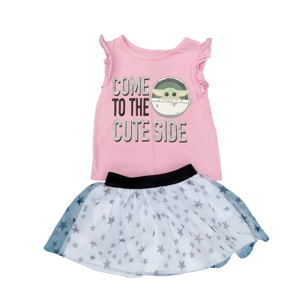 4/$15 Star Wars 12 Month Girl Shirt w/ Skirt Yoda "Come to the Cute Side" - Picture 1 of 4